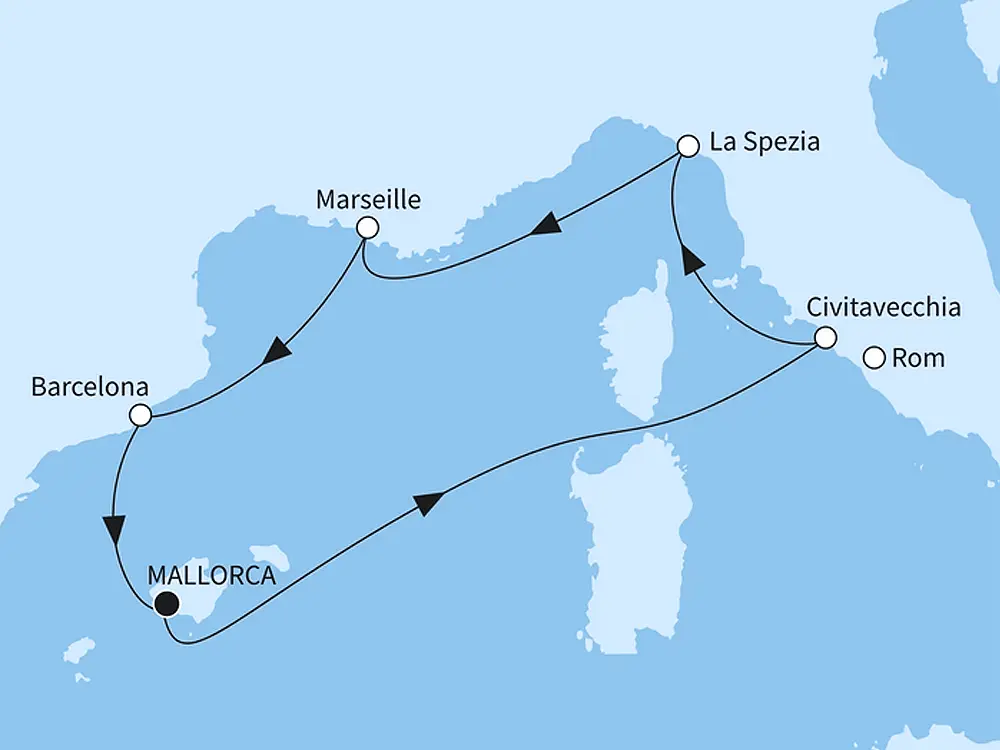 Höhepunkte des Westlichen Mittelmeers - ab/bis Palma - Routenbild